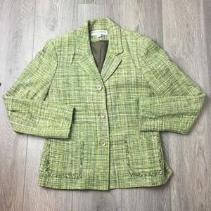 Kasper & Company Woven Jacket Blazer Silk Frayed Pockets Green Size 8